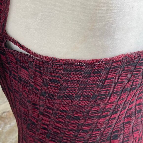 NWT SELF-PORTRAIT Sweetheart-Neck Ribbed-Jersey Midi Dress Red & Black Small - Picture 12 of 12